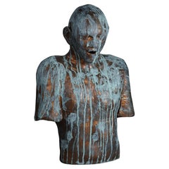 Mid Century Modern Copper Head & Torso Studio Sculpture of Man by Lewis c1998