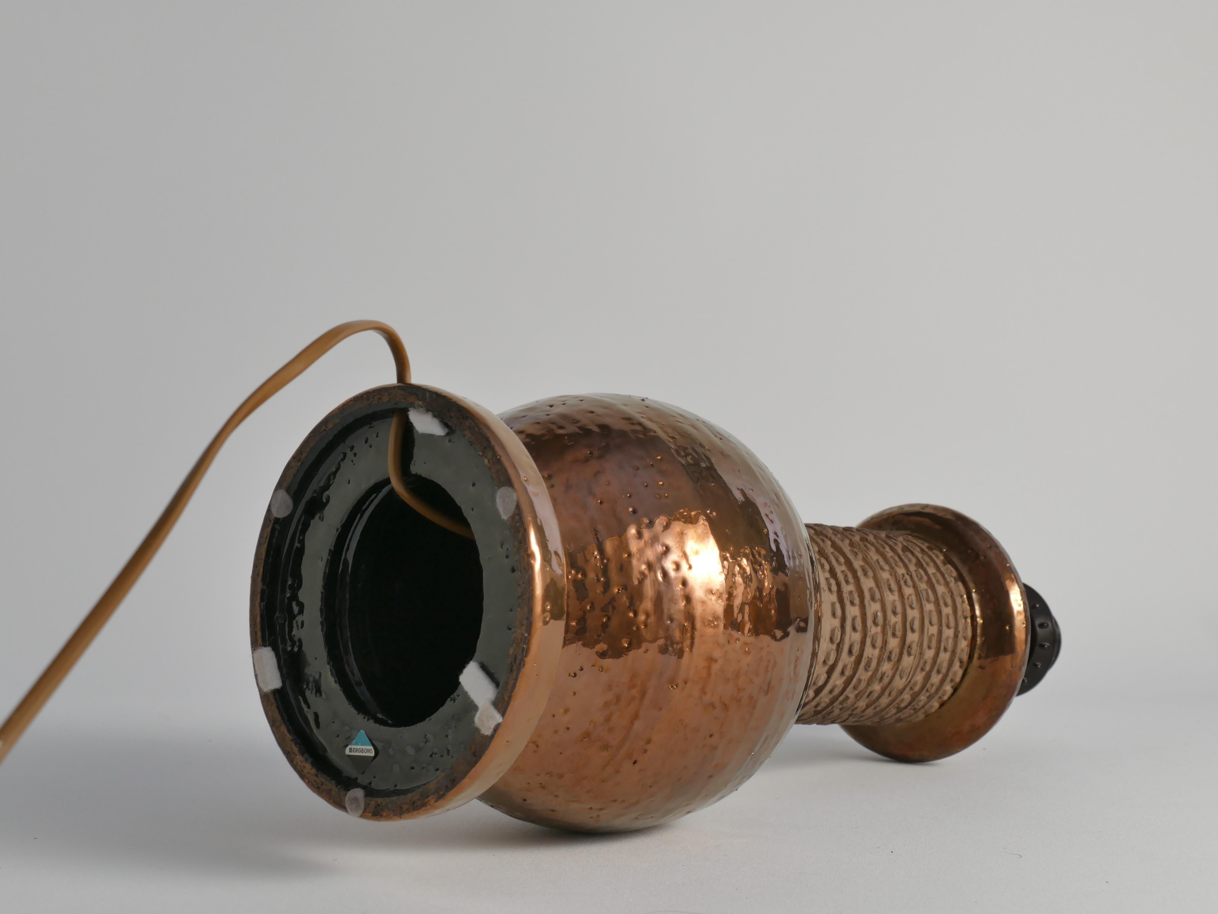 Mid-century Modern Copper-hued Ceramic Table Lamp by Bitossi for Bergboms, 1970s For Sale 2