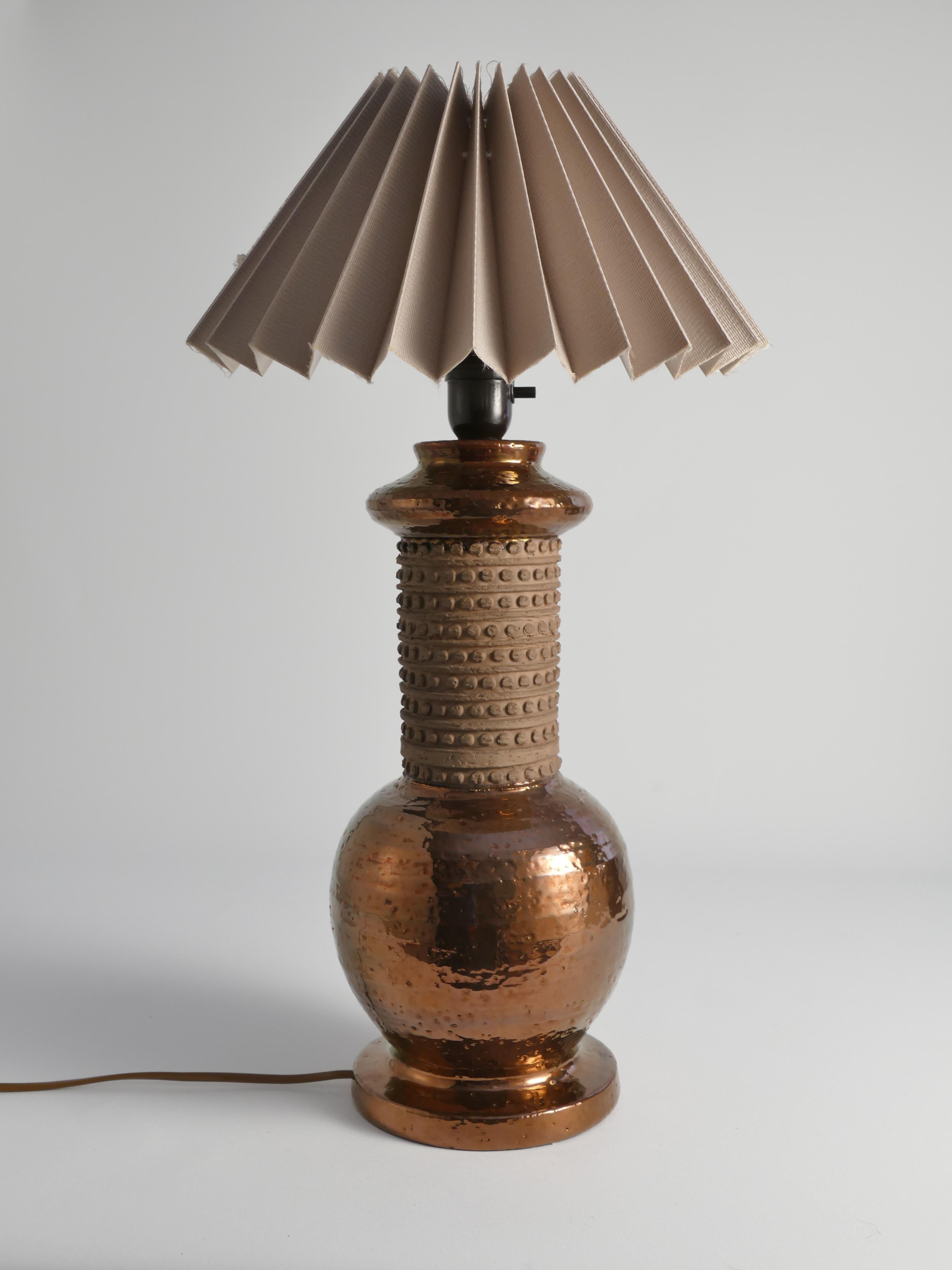 Hand-Crafted Mid-century Modern Copper-hued Ceramic Table Lamp by Bitossi for Bergboms, 1970s For Sale