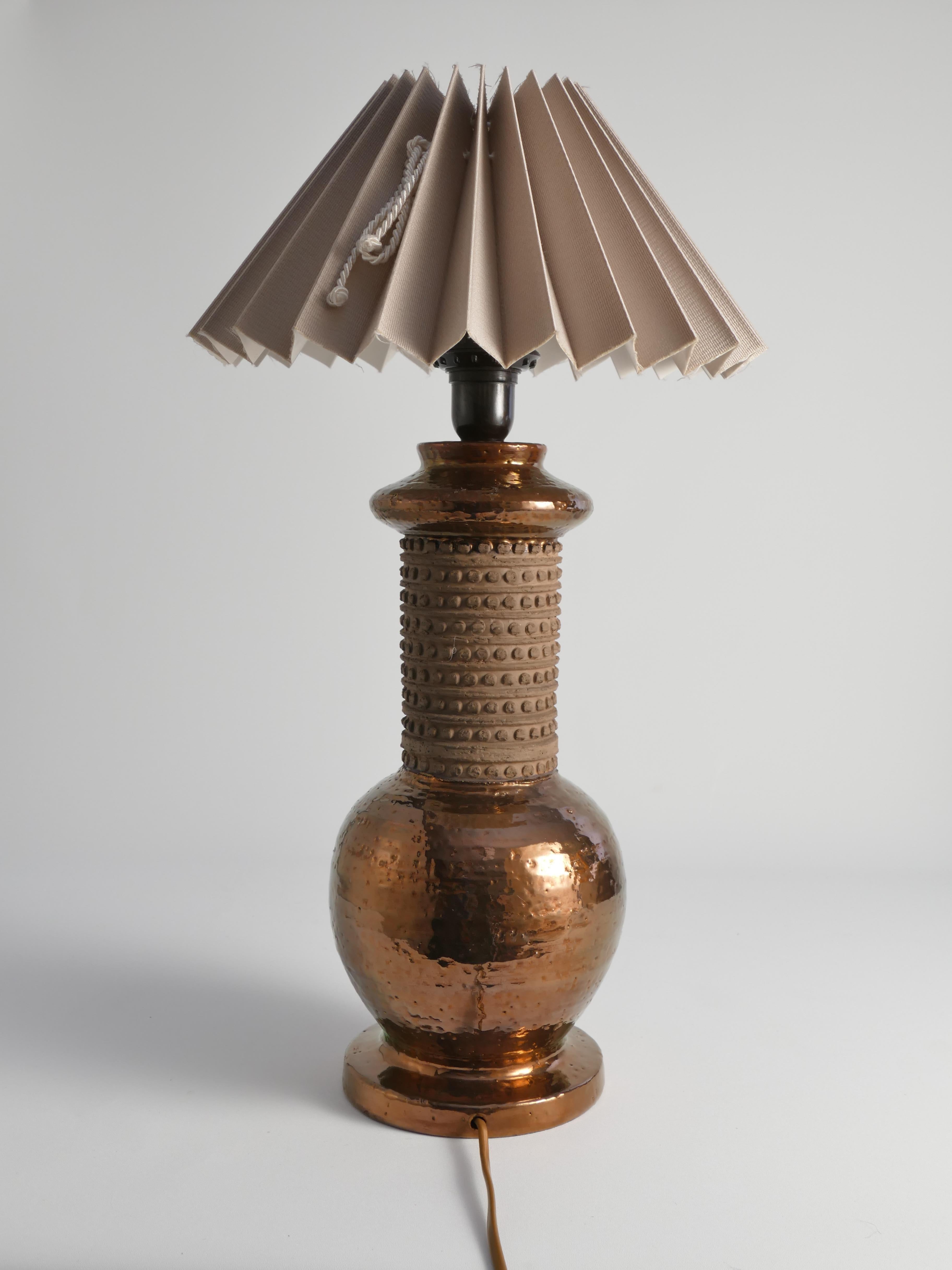 Mid-century Modern Copper-hued Ceramic Table Lamp by Bitossi for Bergboms, 1970s In Good Condition For Sale In Grythyttan, SE