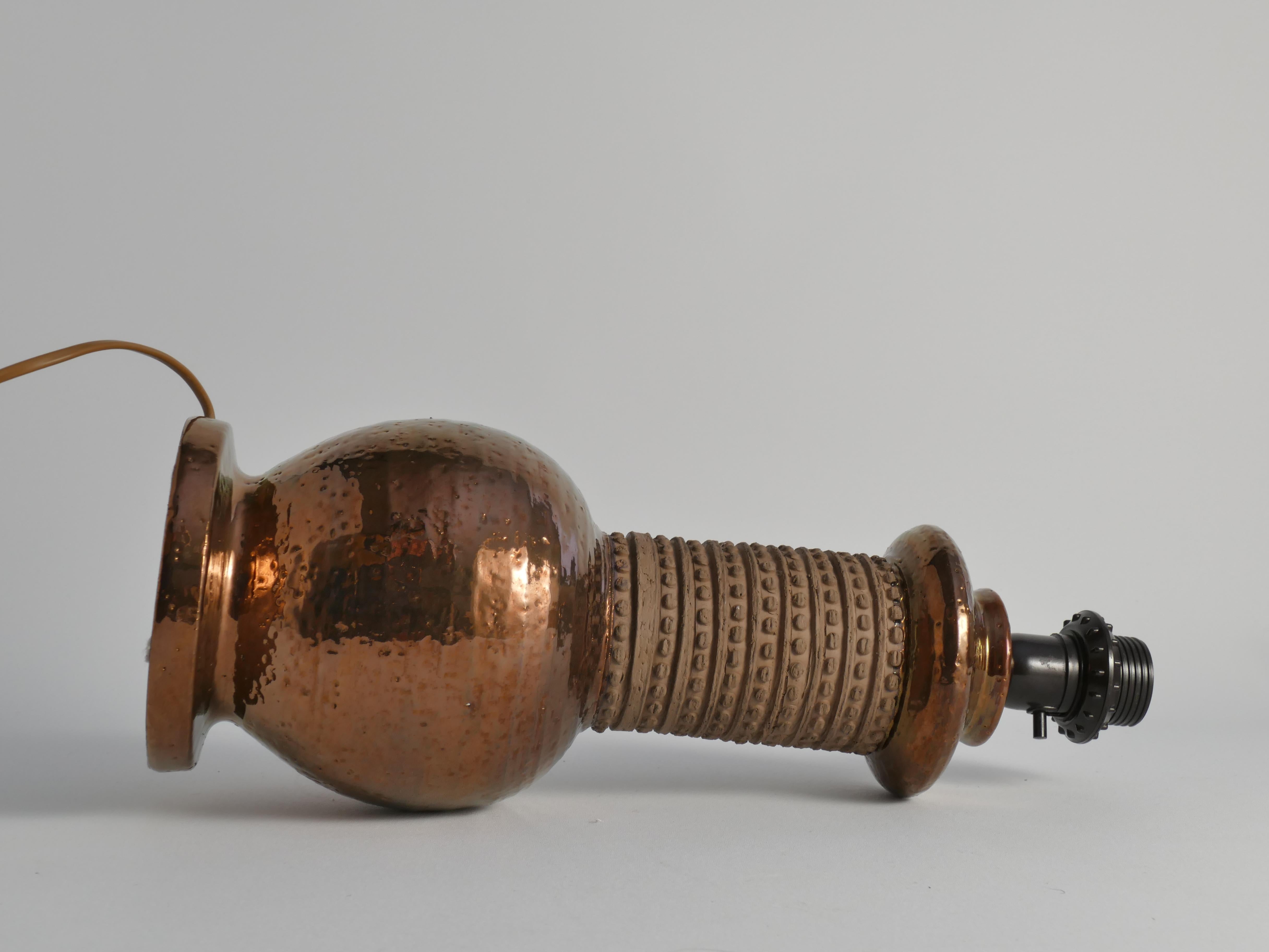 Stoneware Mid-century Modern Copper-hued Ceramic Table Lamp by Bitossi for Bergboms, 1970s For Sale