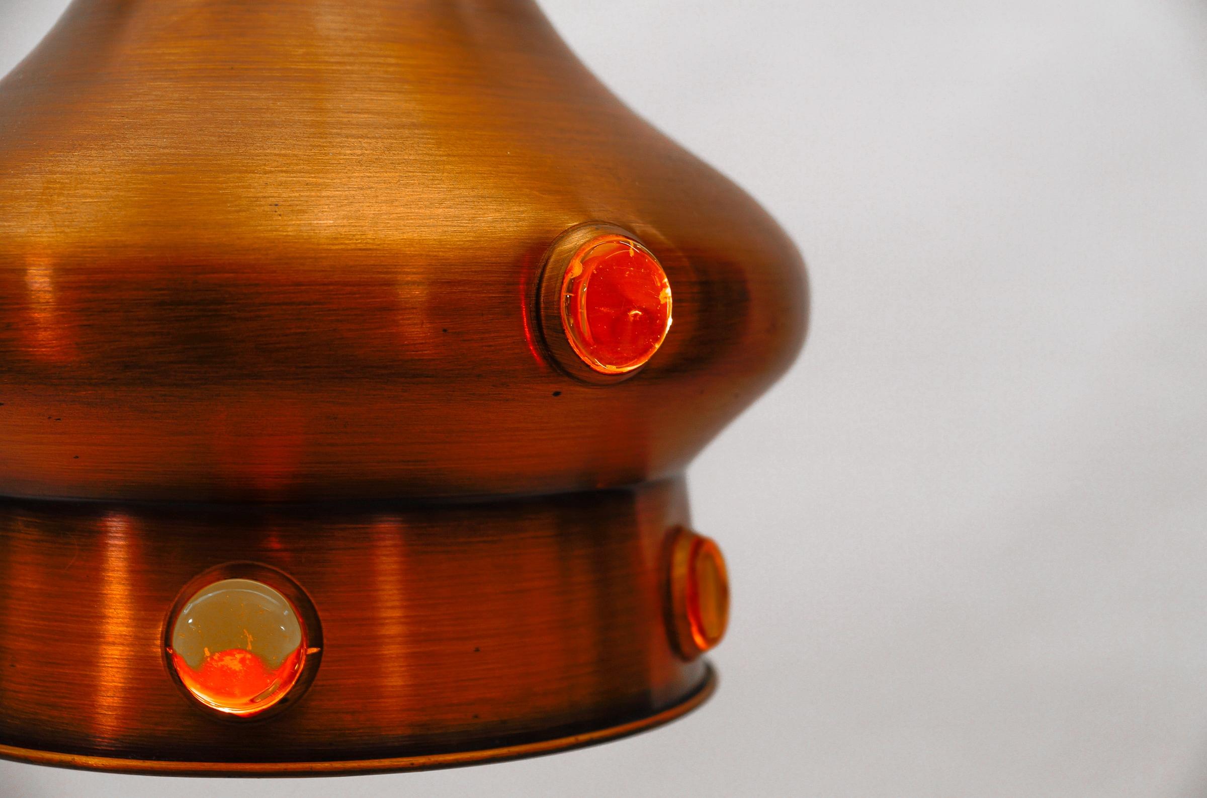 Lampada moderna di metà secolo in rame con vetro, anni '60 in vendita 4