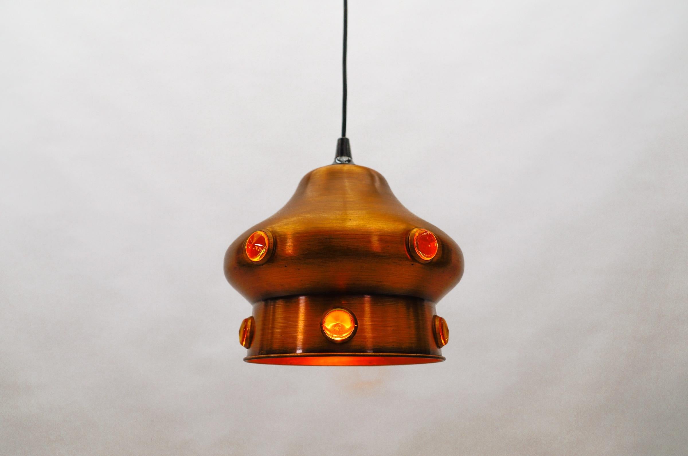 Metà XX secolo Lampada moderna di metà secolo in rame con vetro, anni '60 in vendita
