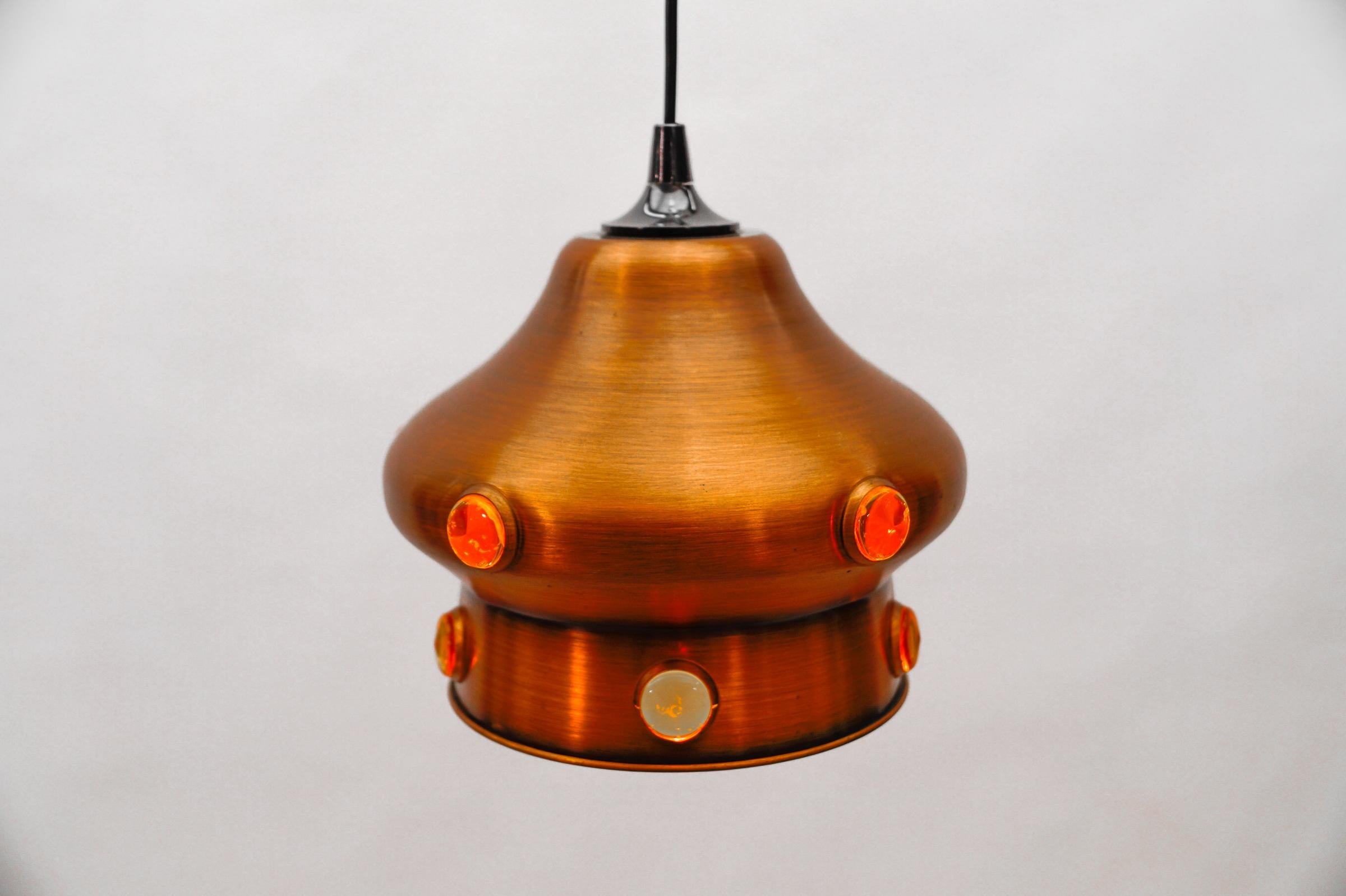Lampada moderna di metà secolo in rame con vetro, anni '60 in vendita 1