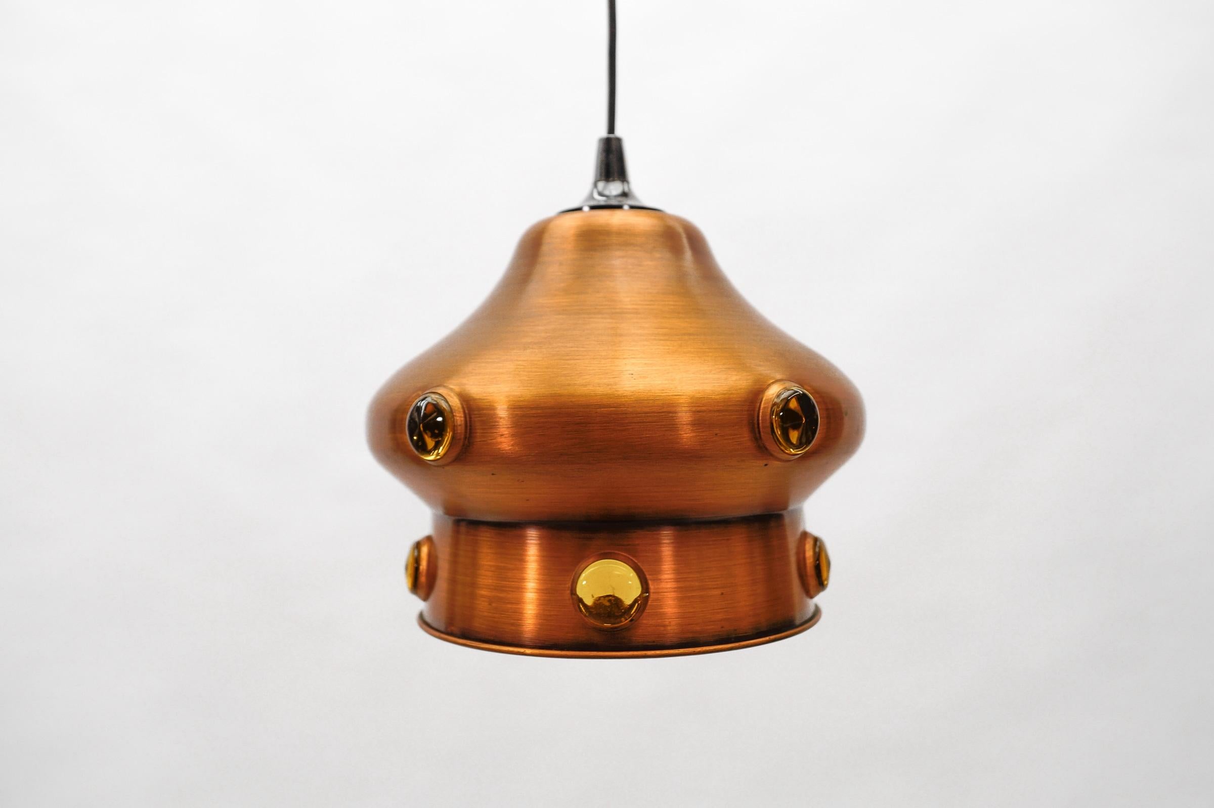Lampada moderna di metà secolo in rame con vetro, anni '60 in vendita 2