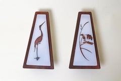 Mid-Century Modern Copper Wall Lights Set, Heron & Dragonfly, 1950s