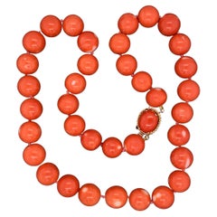 Vintage Mid-Century Modern Coral Beads Gold Necklace Estate Fine Jewelry