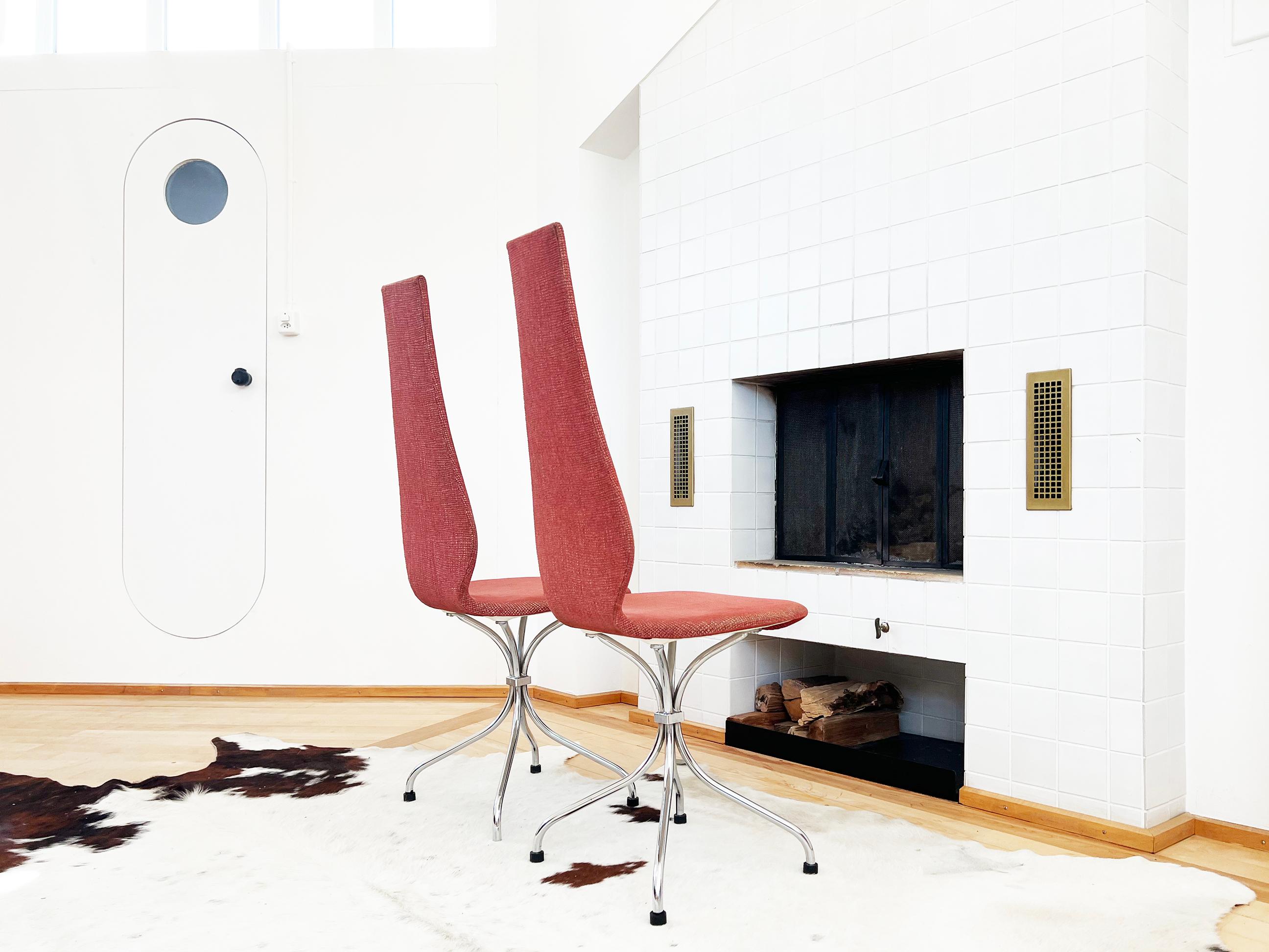 Six chaises de salle à manger en argent corail Theo Häberli Switzerland Mid-Century Modern 1960s en vente 4