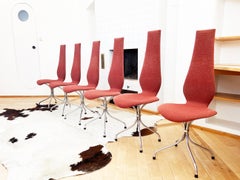 Mid-Century Modern Coral Silver Six Dining Chairs Theo Häberli Switzerland 1960s
