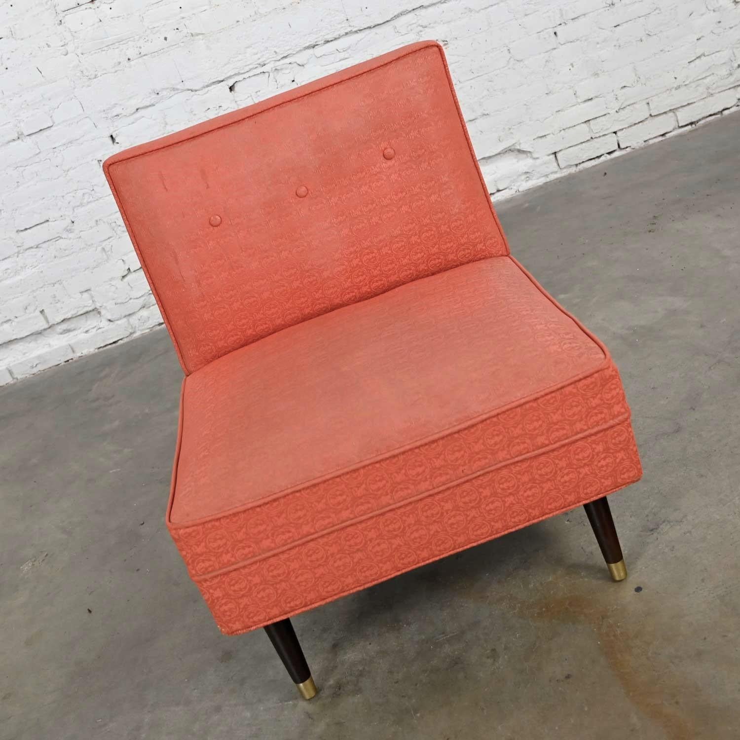 Unknown Mid-Century Modern Coral Vinyl Faux Leather Slipper Chair Tapered Legs 