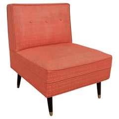 Mid-Century Modern Coral Vinyl Faux Leather Slipper Chair Tapered Legs 