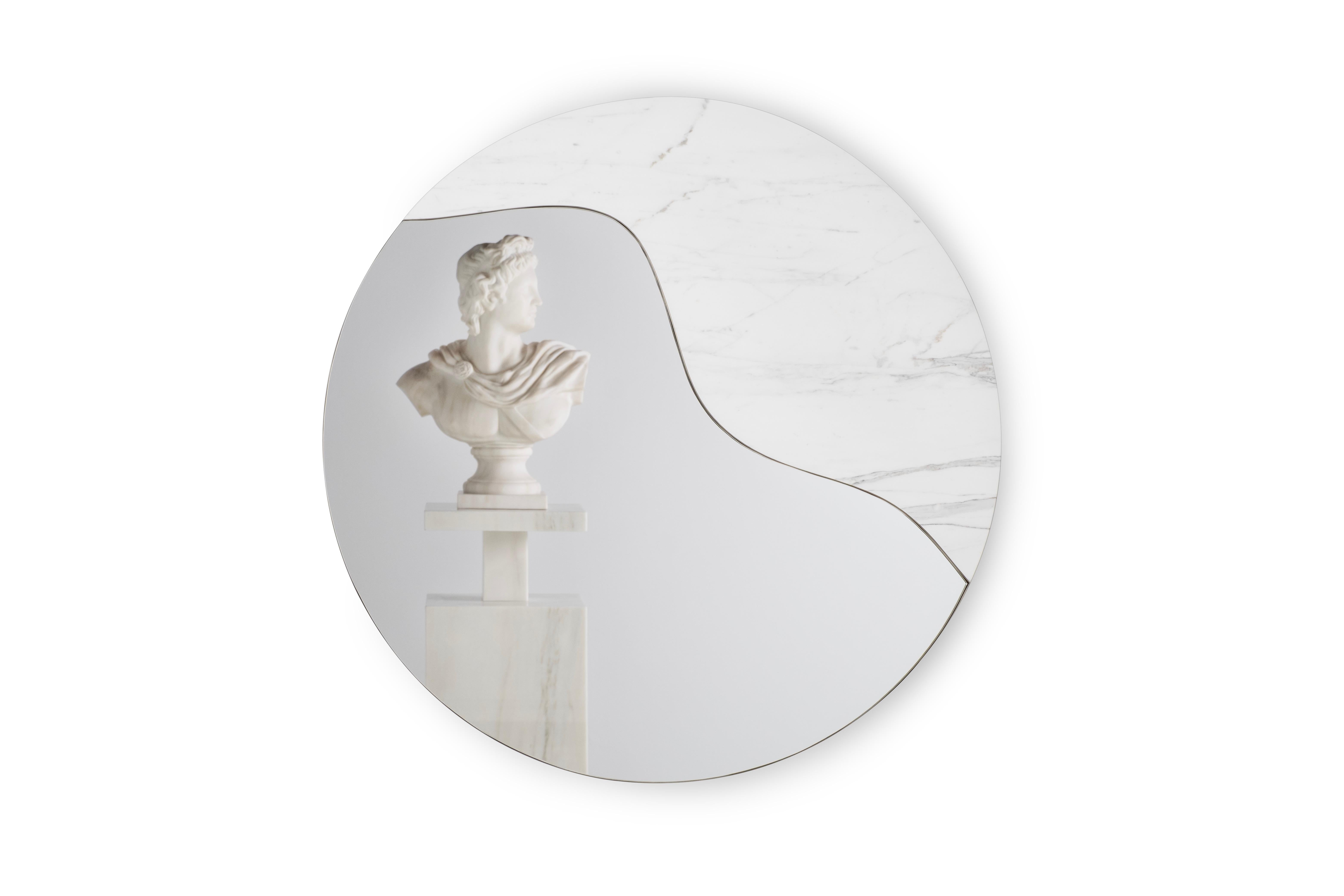 Contemporary Mid-Century Modern Corfu Wall Mirror, Mirror, Marble, Handmade by Greenapple For Sale