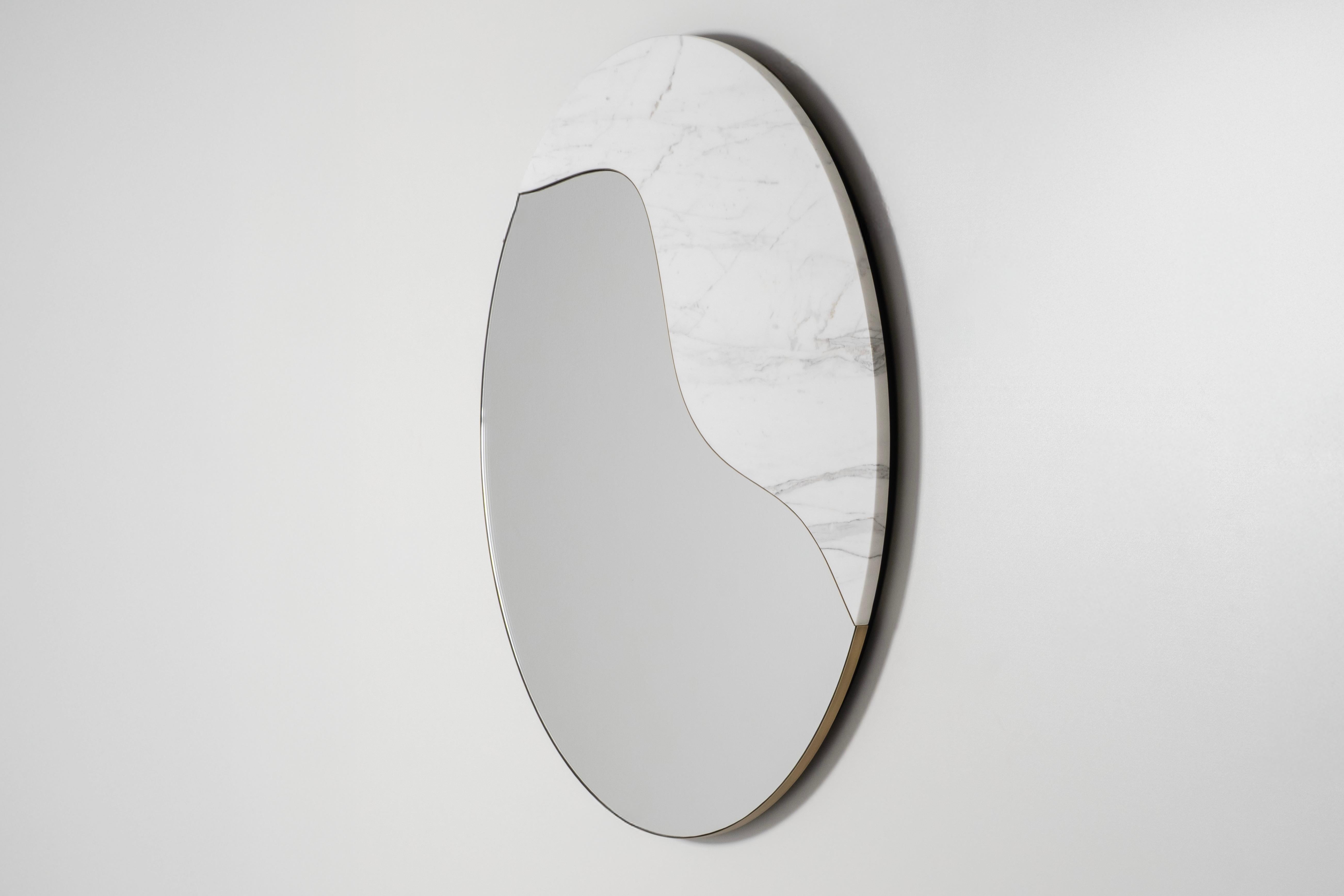 Brass Mid-Century Modern Corfu Wall Mirror, Mirror, Marble, Handmade by Greenapple For Sale