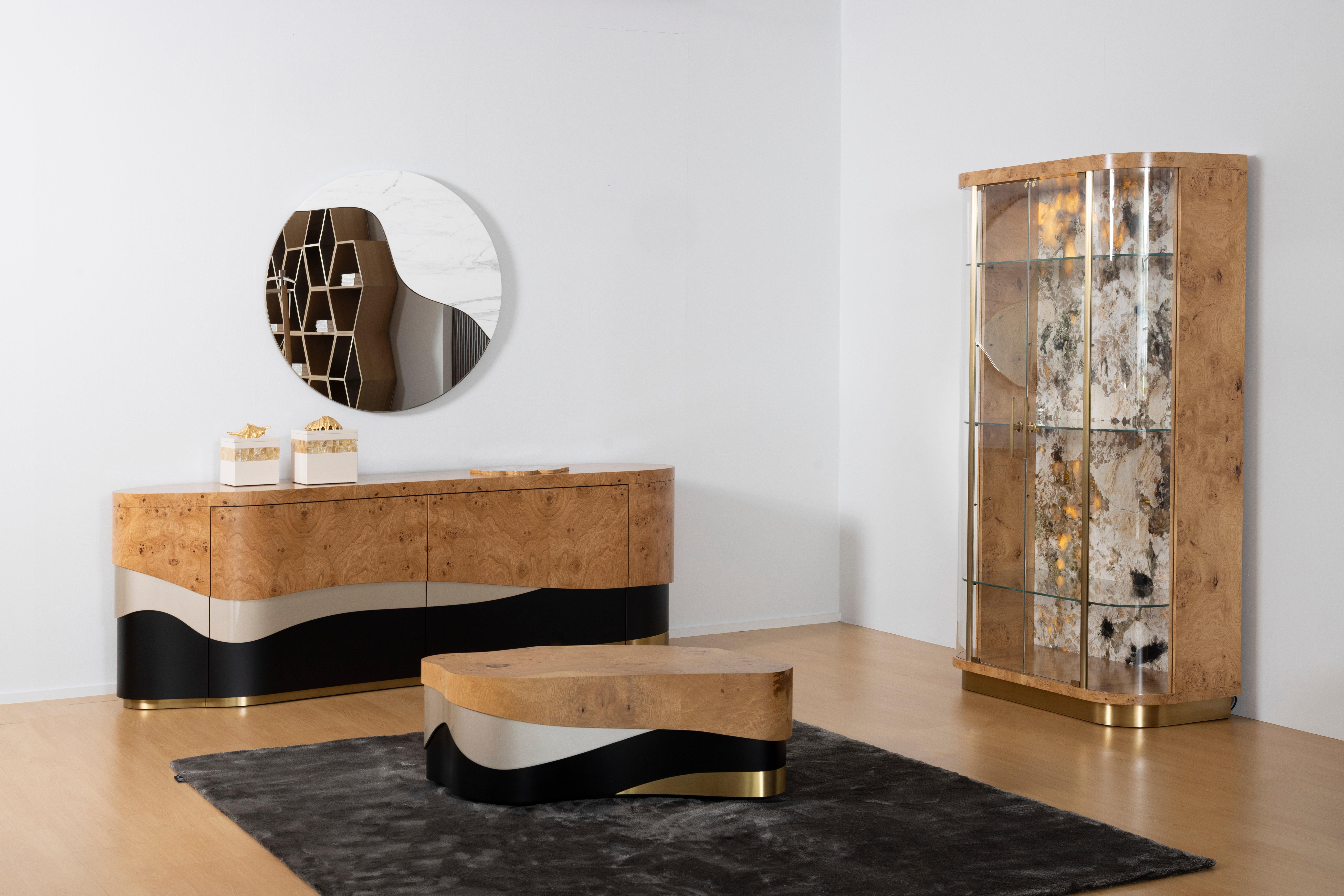 Brass Mid-Century Modern Corfu Wall Mirror, Mirror, Marble, Handmade by Greenapple For Sale