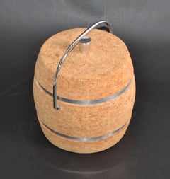 Mid-Century Modern Cork and Nickel Ice Bucket with Pyrex Glass Insulation
