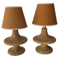 Mid-Century Modern Cork Look Stone Lamps, 1970s, Set of 2