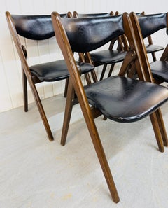 Moderne klappbare Esszimmerstühle aus Coronet-Walnussholz aus der Mitte des Jahrhunderts – 6er-Set