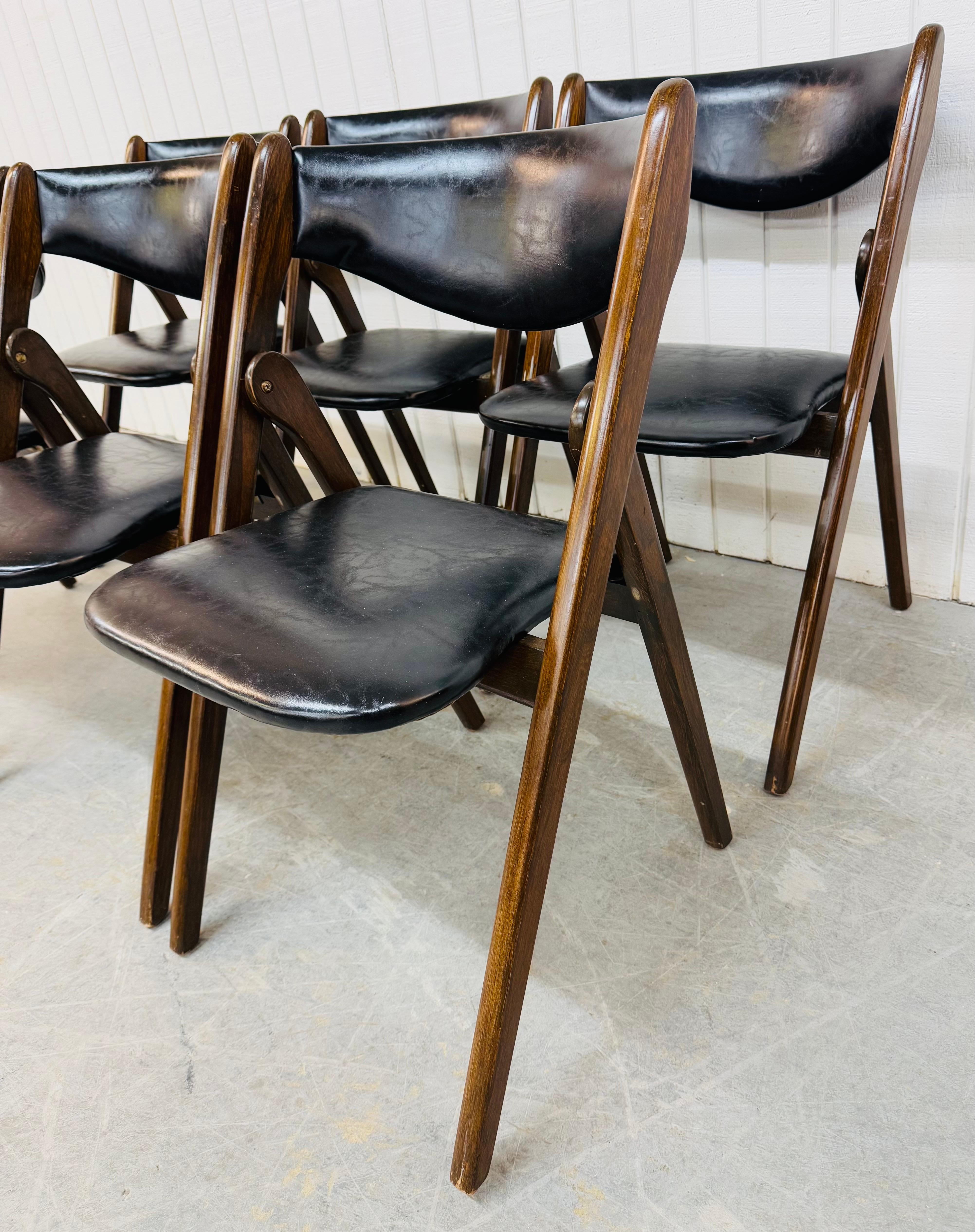 American Mid-Century Modern Coronet Walnut Folding Dining Chairs - Set of 6