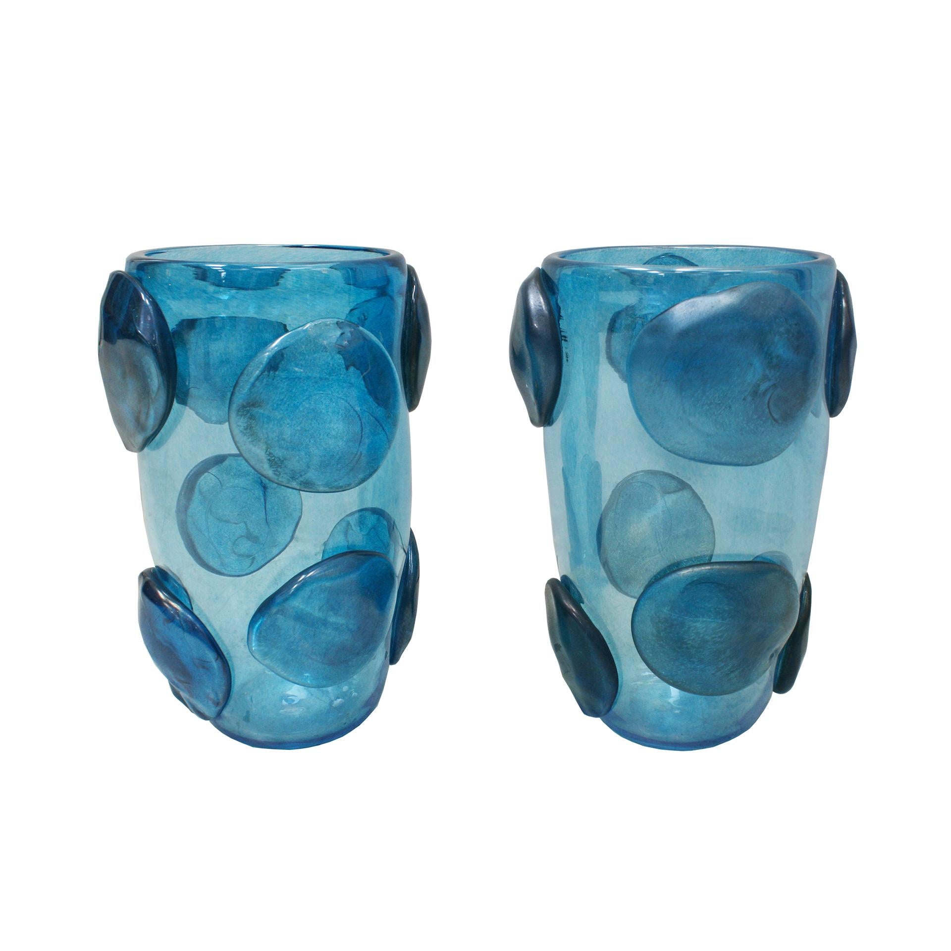 Mitte des Jahrhunderts Moderne Costantini Blau Murano Glas Paar italienische Vasen (Moderne der Mitte des Jahrhunderts) im Angebot