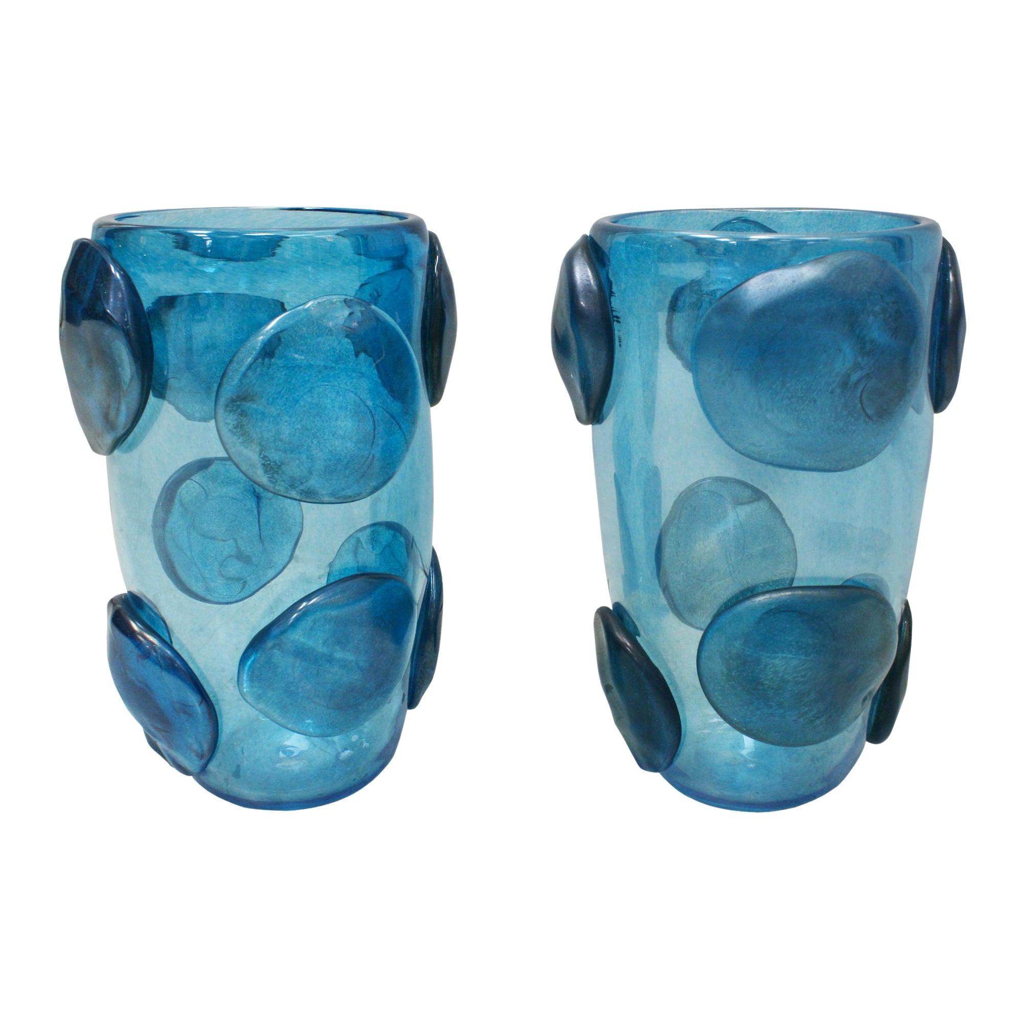 Coppia di vasi in vetro di Murano blu Costantini di metà secolo moderno