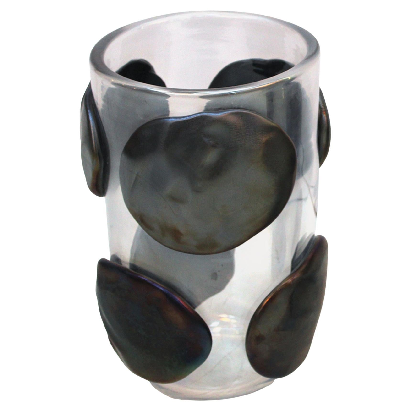 Mid-Century Modern Costantini Murano Clear and Black Glass Italian Vase