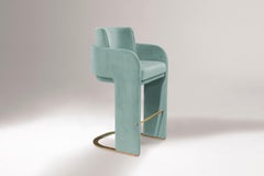 Mid-Century Modern Counter Chair with Celadon Velvet and Polished Brass Odisseia