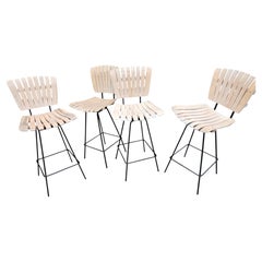 Mid-Century Modern Counter Height Stools by Arthur Umanoff Wood & Iron 2 pairs