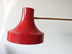 Mid Century Modern Counterbalance Pendant by Stilnovo with red shade, Italy 1950