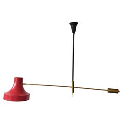 Mid Century Modern Counterbalance Pendant by Stilnovo with red shade, Italy 1950