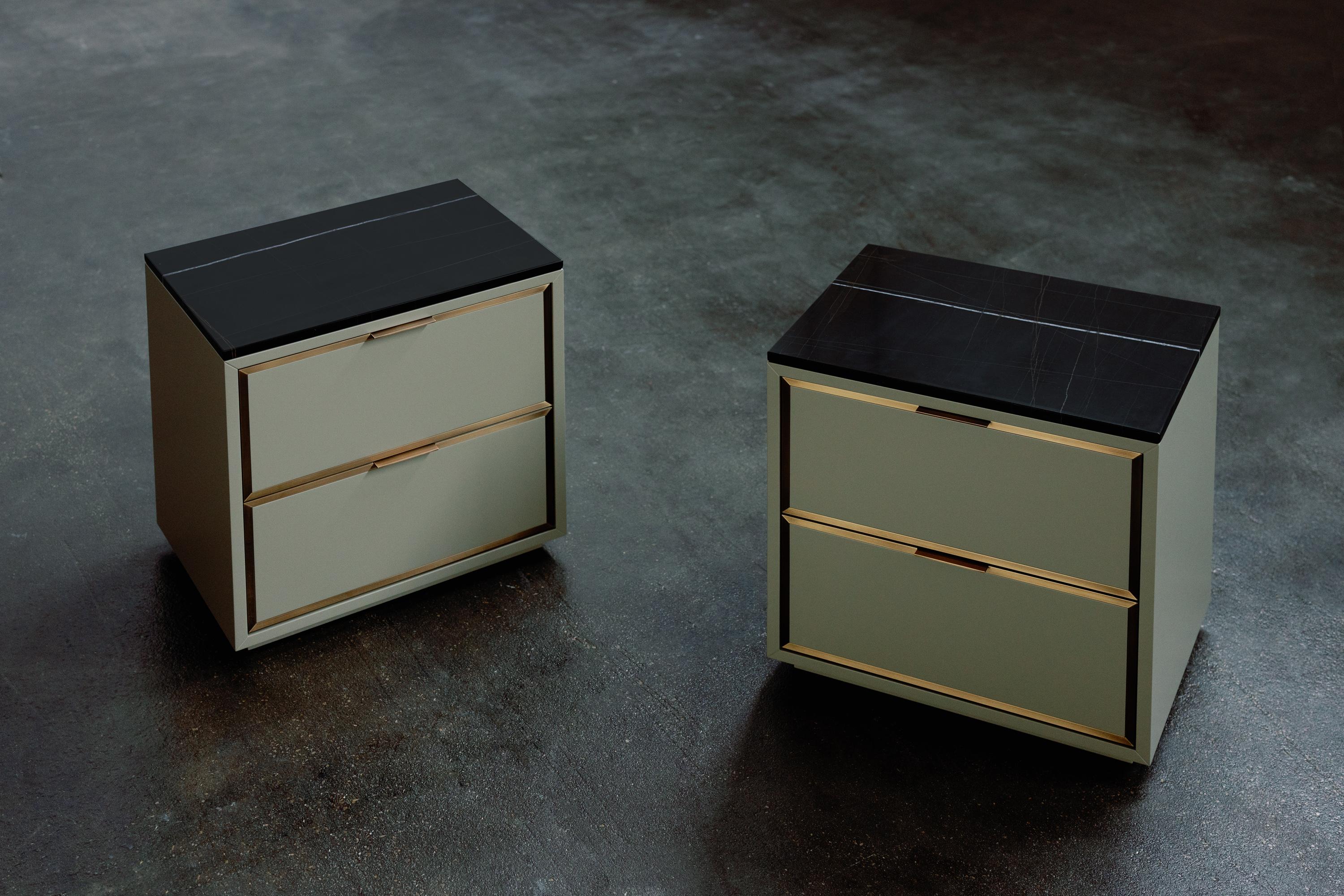 Set de 2 tables de chevet Coupe Mid-Century Modern, Sahara Noir Marble, By Greenapple en vente 1