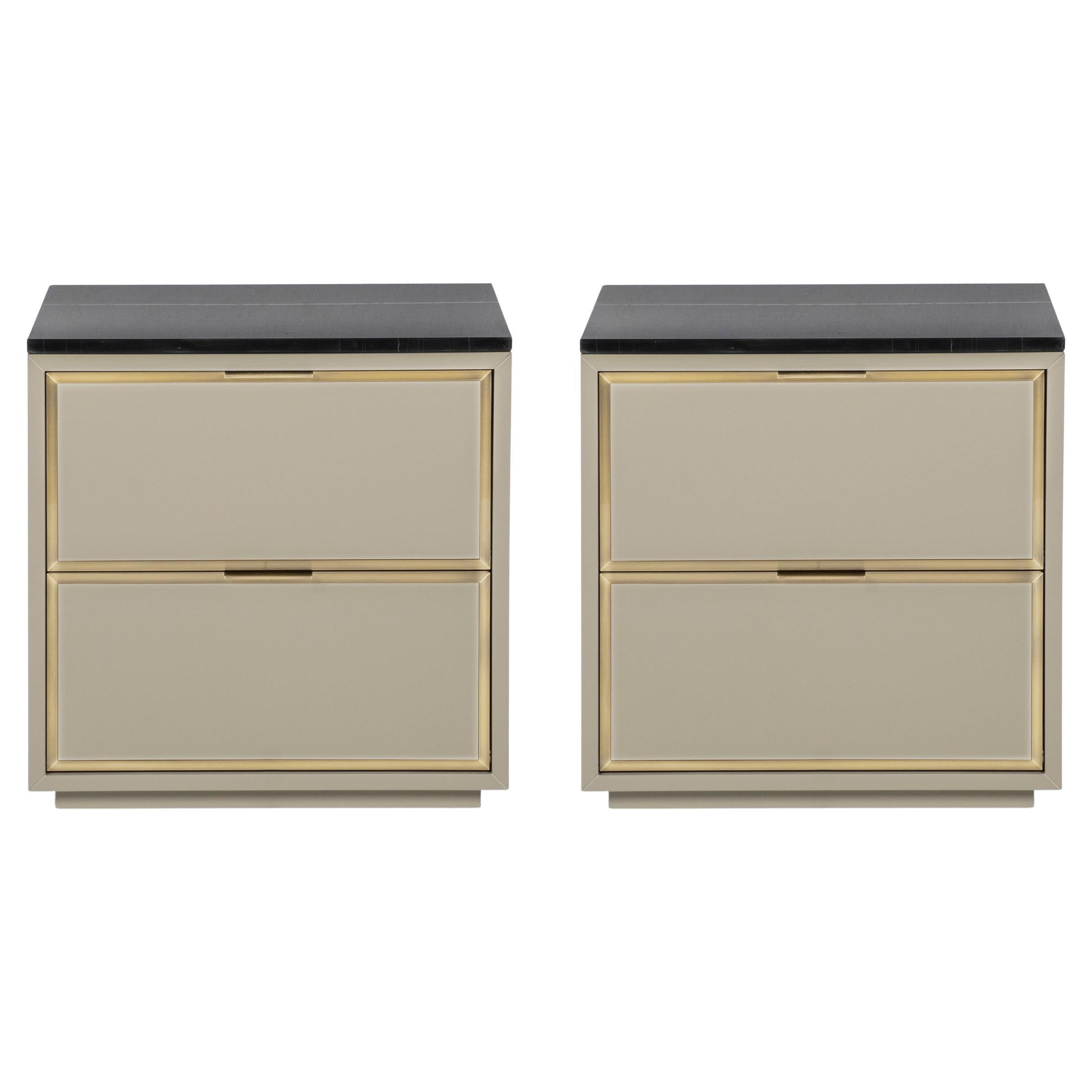 Set de 2 tables de chevet Coupe Mid-Century Modern, Sahara Noir Marble, By Greenapple