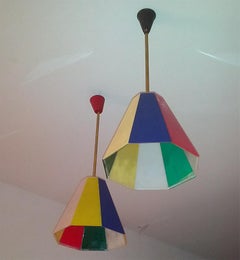 Mid Century Modern Couple of Plexiglass Coloured Pendants , Italy Milano 1960s