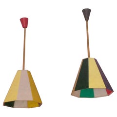 Mid Century Modern Couple of Plexiglass Coloured Pendants , Italy Milano 1960s