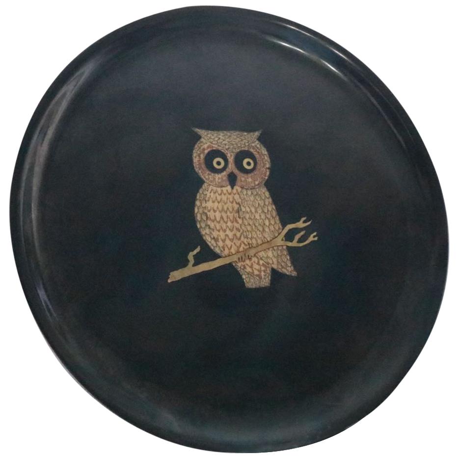 Mid-Century Modern Couroc Owl, Serving Tray, Hand Inlaid by Master Craftsmen