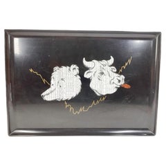 Mid-Century Modern, Couroc Phenolic Resin Serving Tray, Bull and Bear