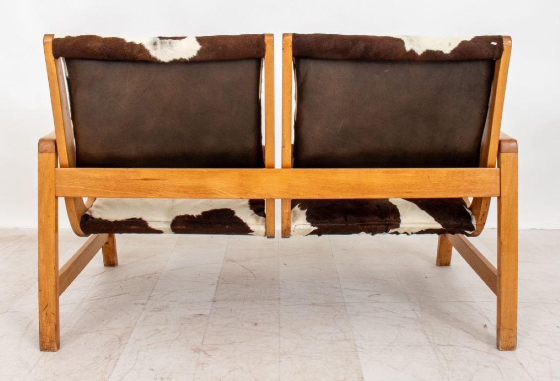 American Mid-Century Modern Cow Hide Upholstered Settee For Sale