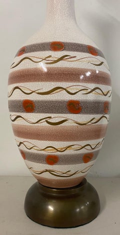 Mid-Century Modern Crackle Glaze and Hand Painted Table Lamp, circa 1950s