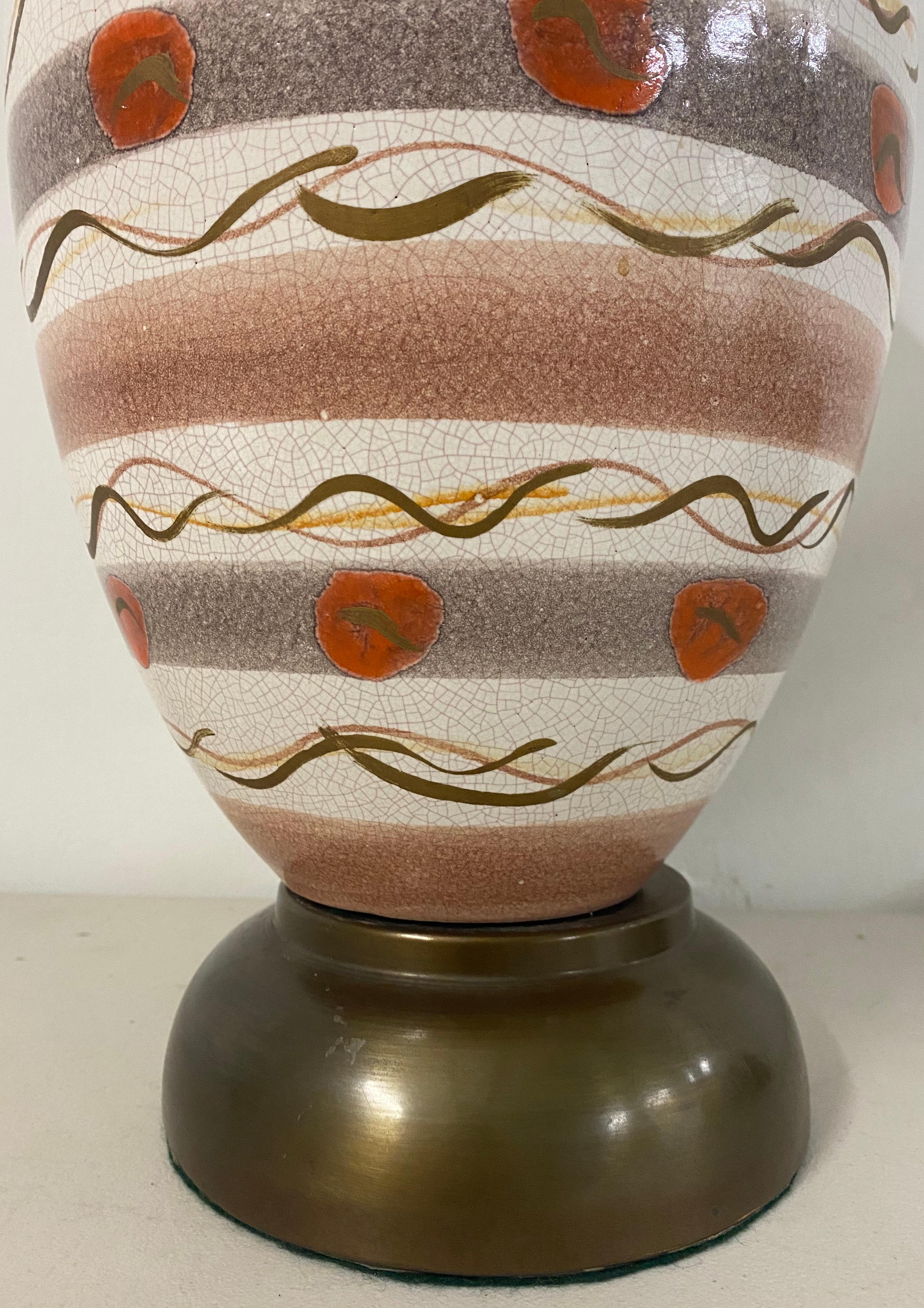 Hand-Painted Mid-Century Modern Crackle Glaze and Hand Painted Table Lamp, circa 1950s For Sale