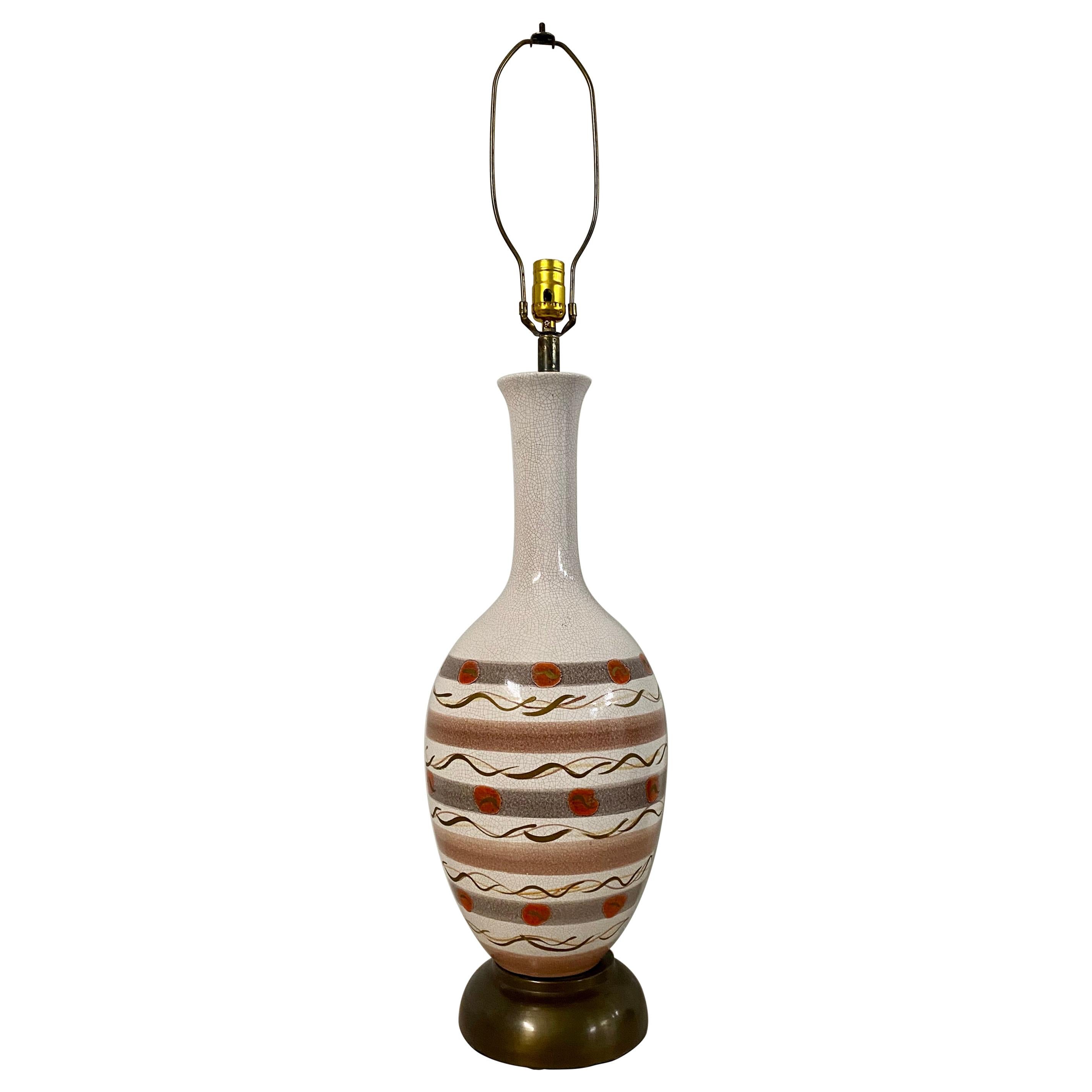 Lampada da tavolo moderna di metà secolo con smalto a crepe e dipinta a mano, circa anni '50