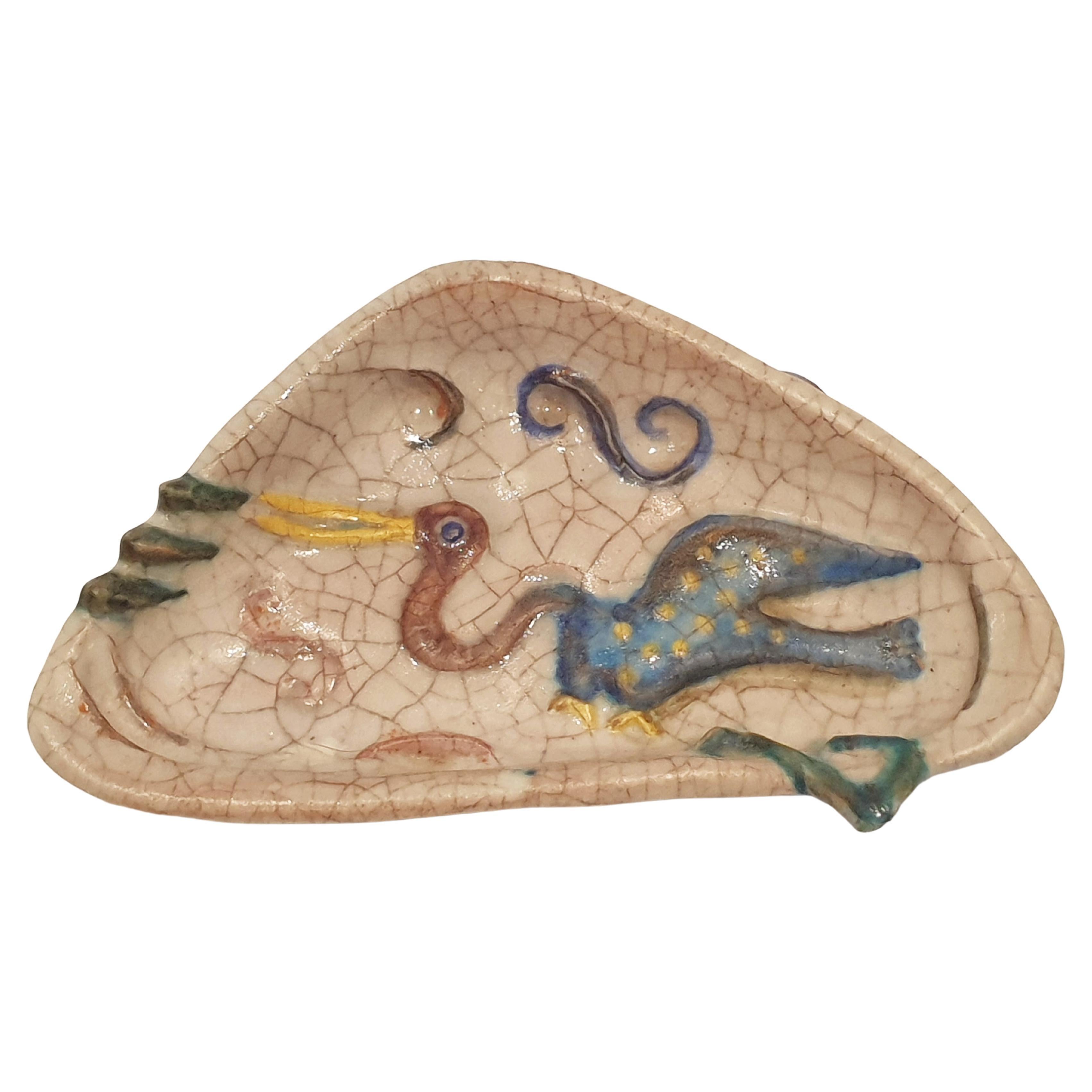 Piatto in ceramica craquelé di Marcello Fantoni, stile metà secolo moderno in vendita