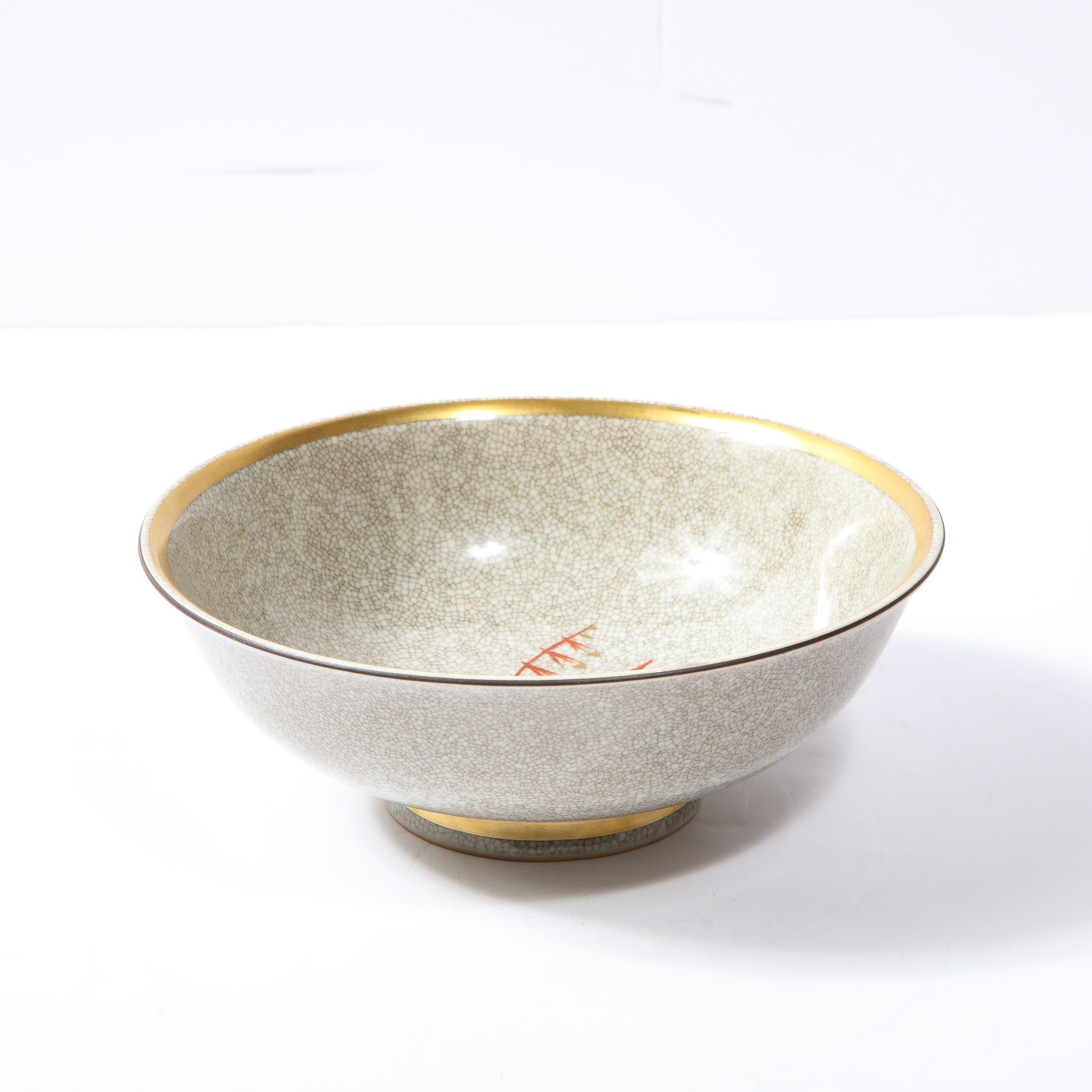 Danish Mid-Century Modern Cracqueleur Ceramic & Yellow Gilt Bowl by Royal Copenhagen For Sale