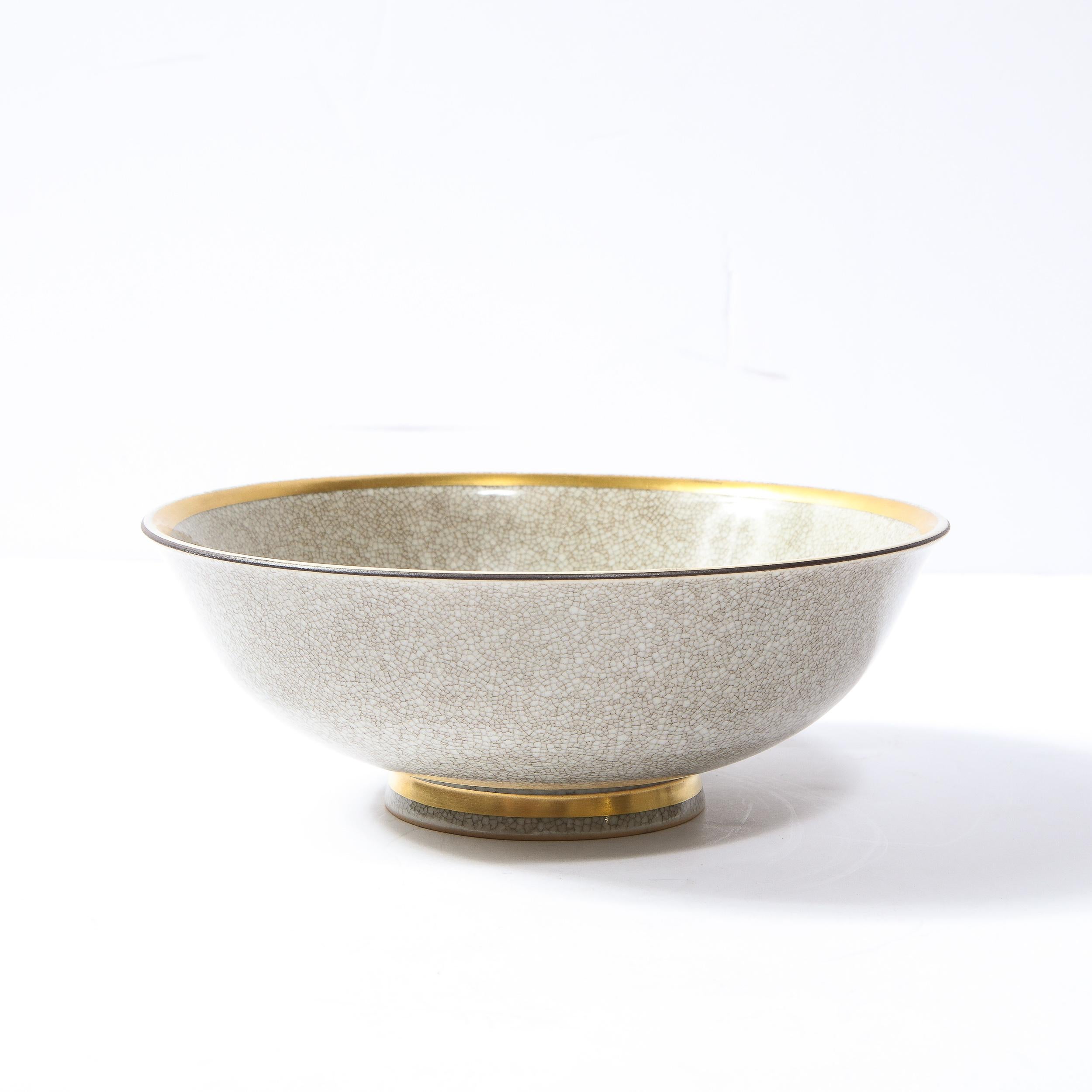 Mid-Century Modern Cracqueleur Ceramic & Yellow Gilt Bowl by Royal Copenhagen In Excellent Condition For Sale In New York, NY