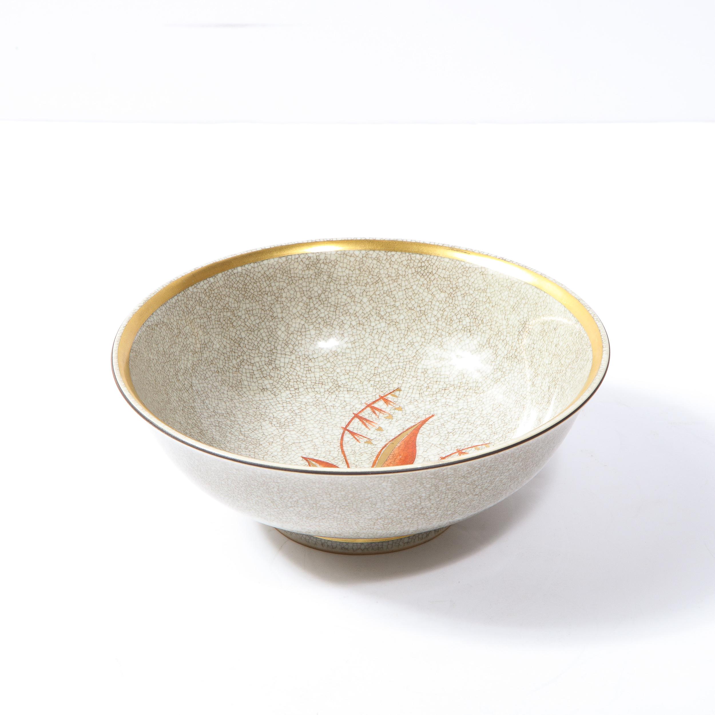 Mid-20th Century Mid-Century Modern Cracqueleur Ceramic & Yellow Gilt Bowl by Royal Copenhagen For Sale