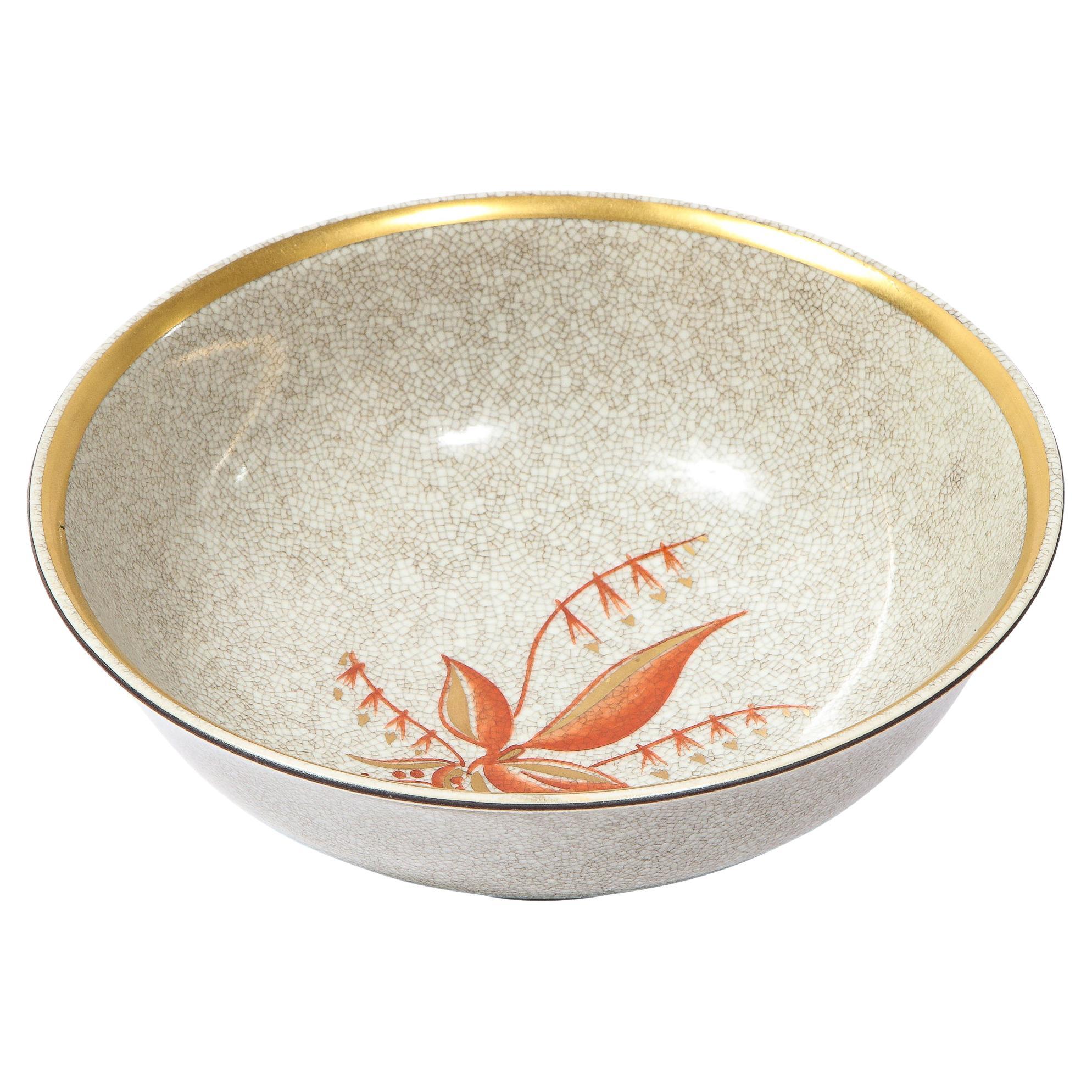 Mid-Century Modern Cracqueleur Ceramic & Yellow Gilt Bowl by Royal Copenhagen For Sale