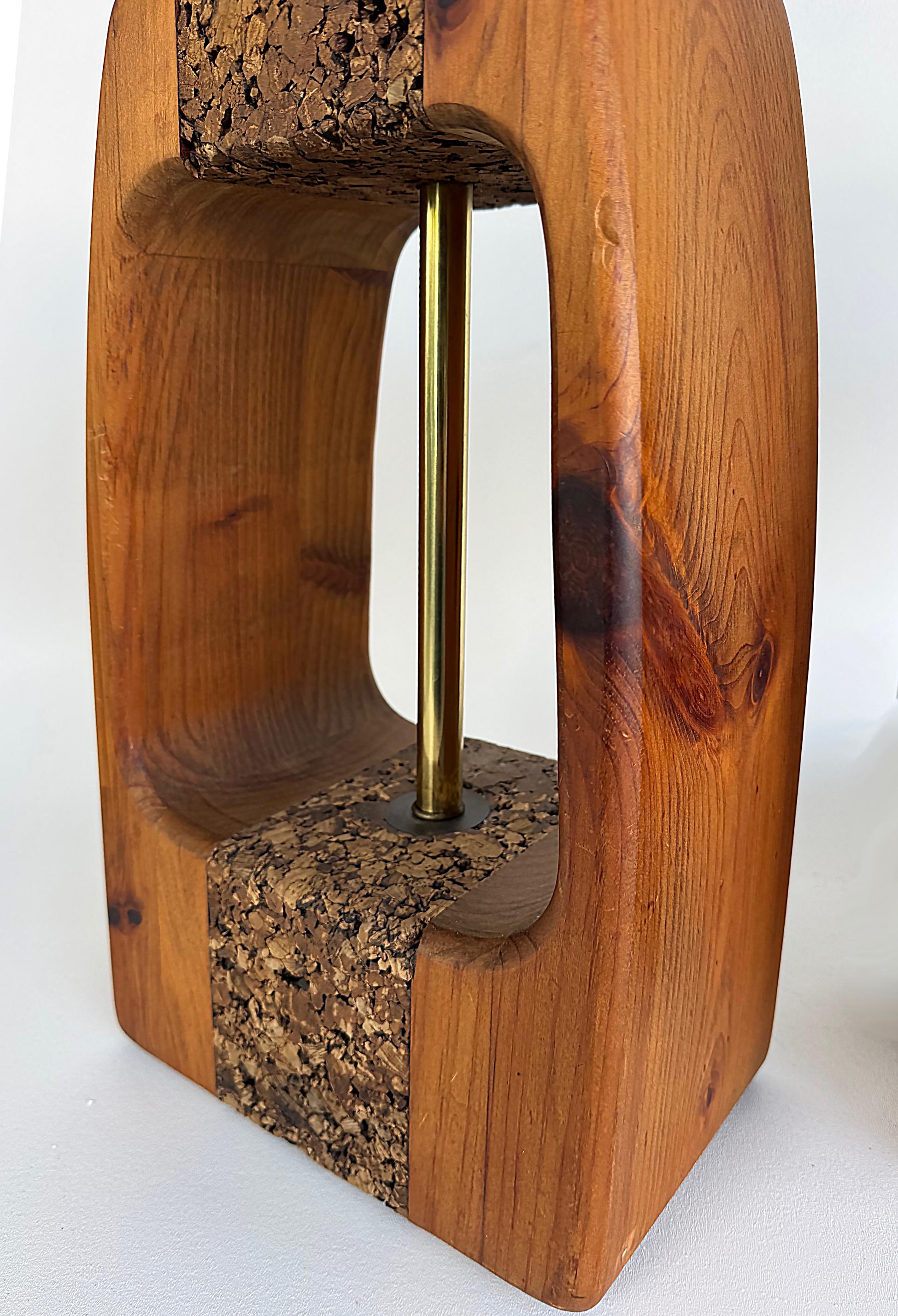 Mid-Century Modern Mid-century Modern Craftsman Style Wood, Cork Table Lamps, Pair For Sale
