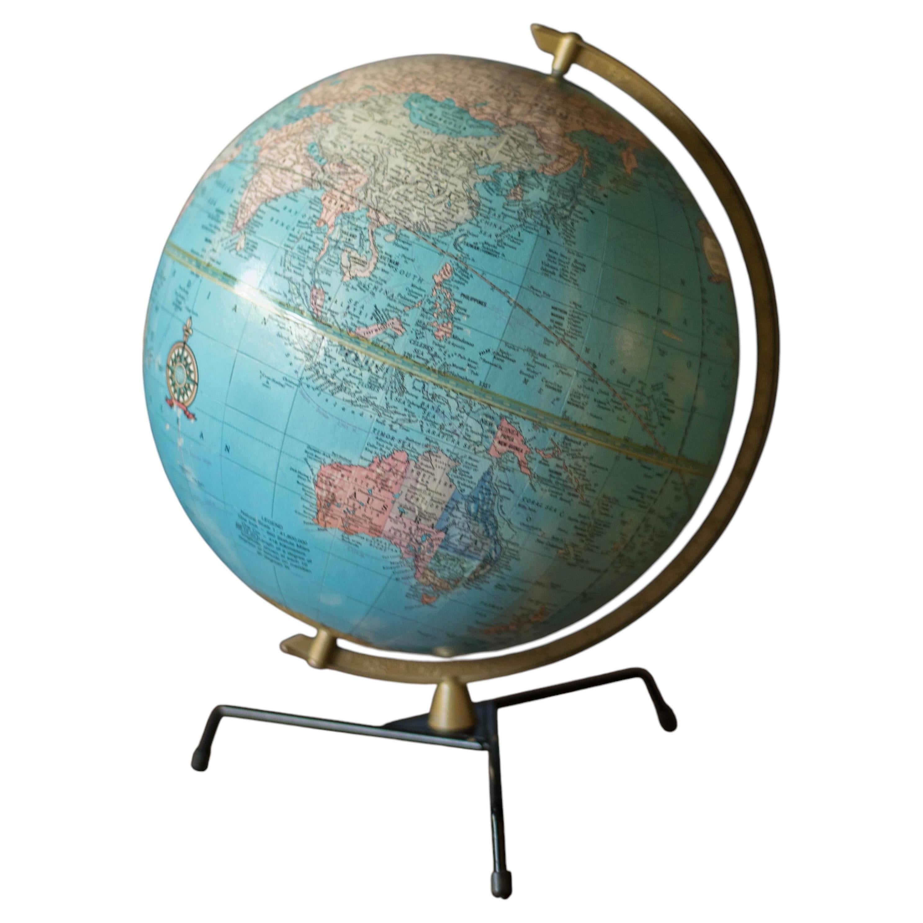 Mid Century Modern Cram's Imperial World Desktop Globe on Stand