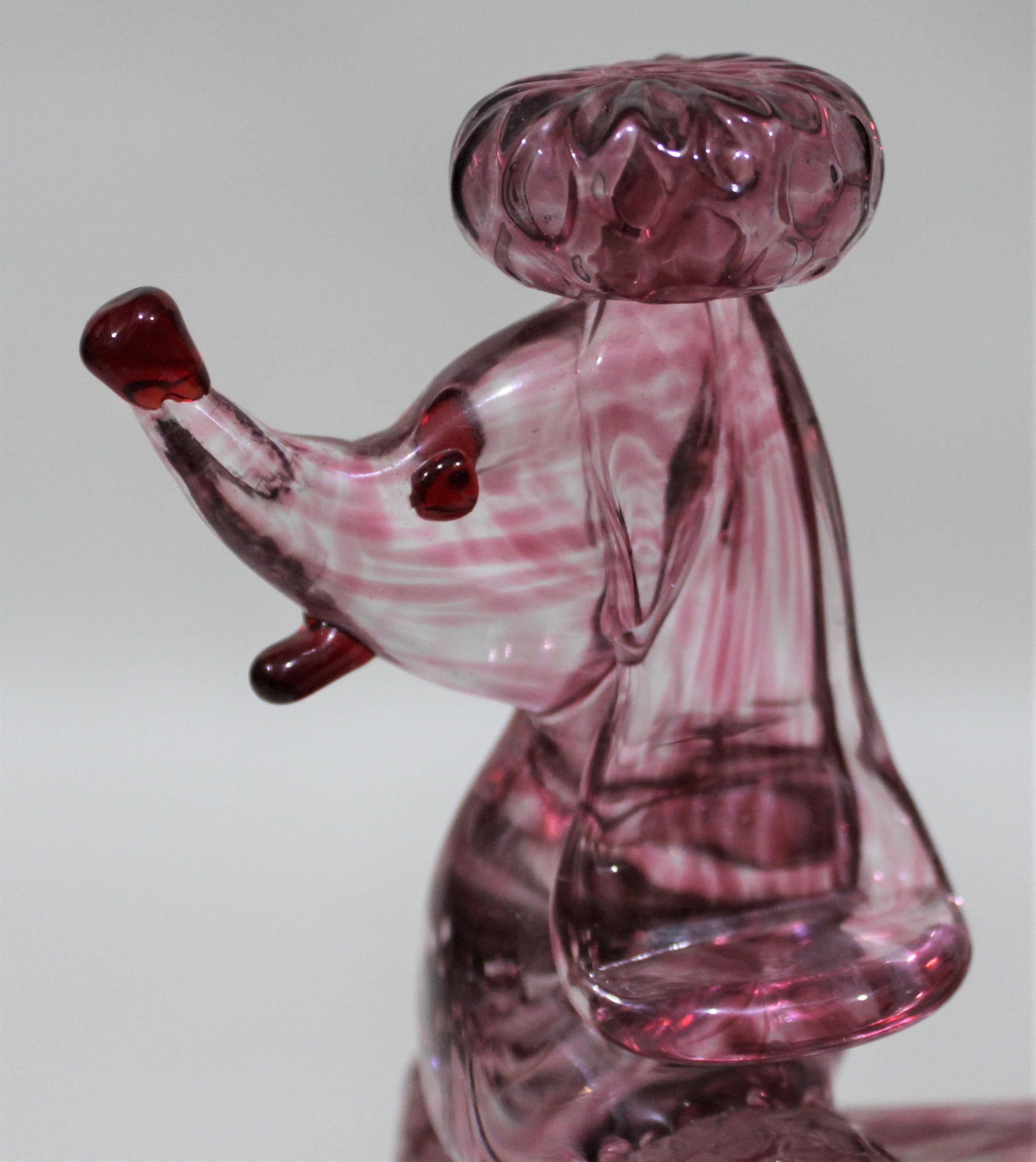 Mid-Century Modern Cranberry or Pink Art Glass Poodle Dog Figurine 2