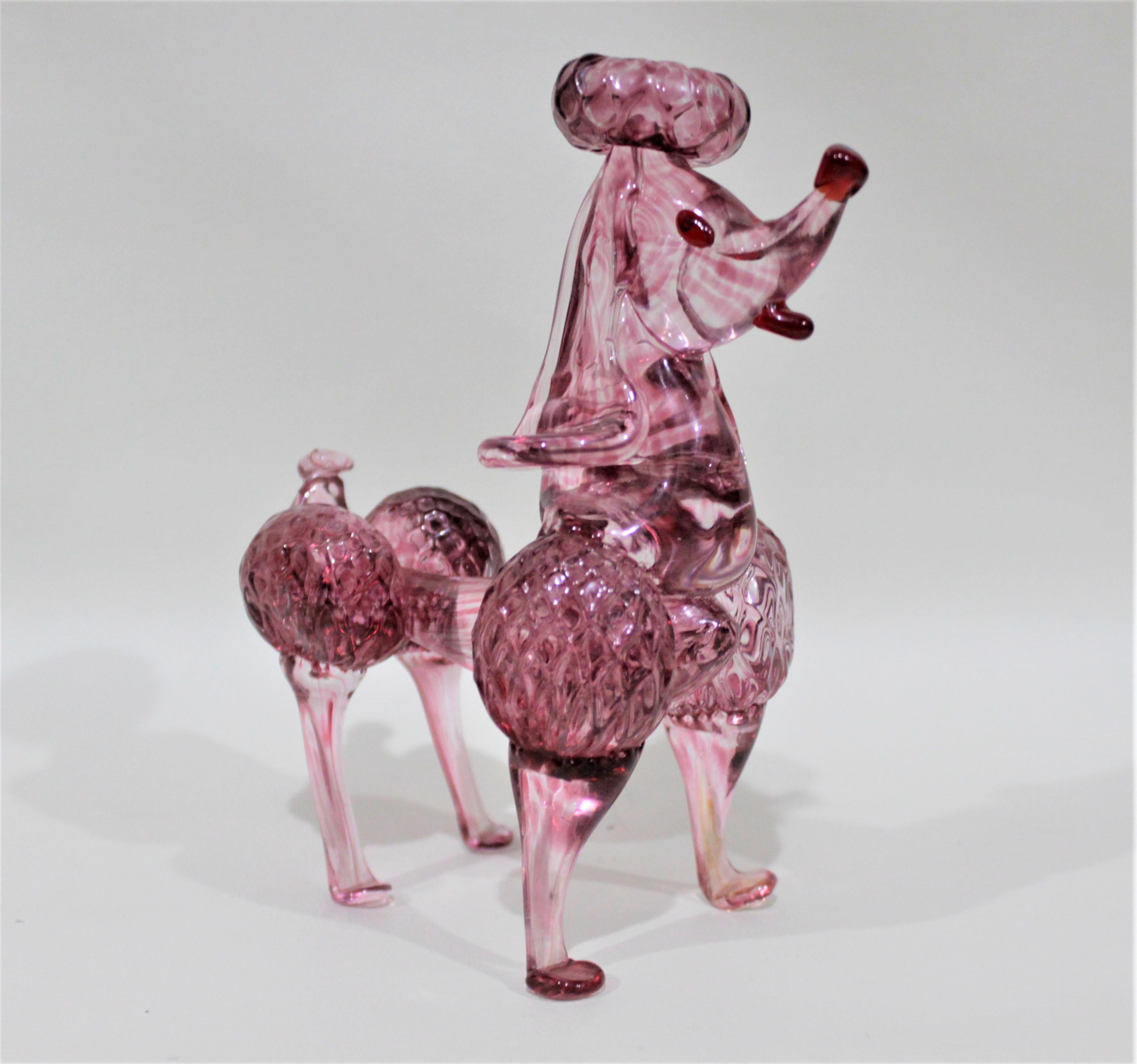 Mid-Century Modern Cranberry or Pink Art Glass Poodle Dog Figurine 3