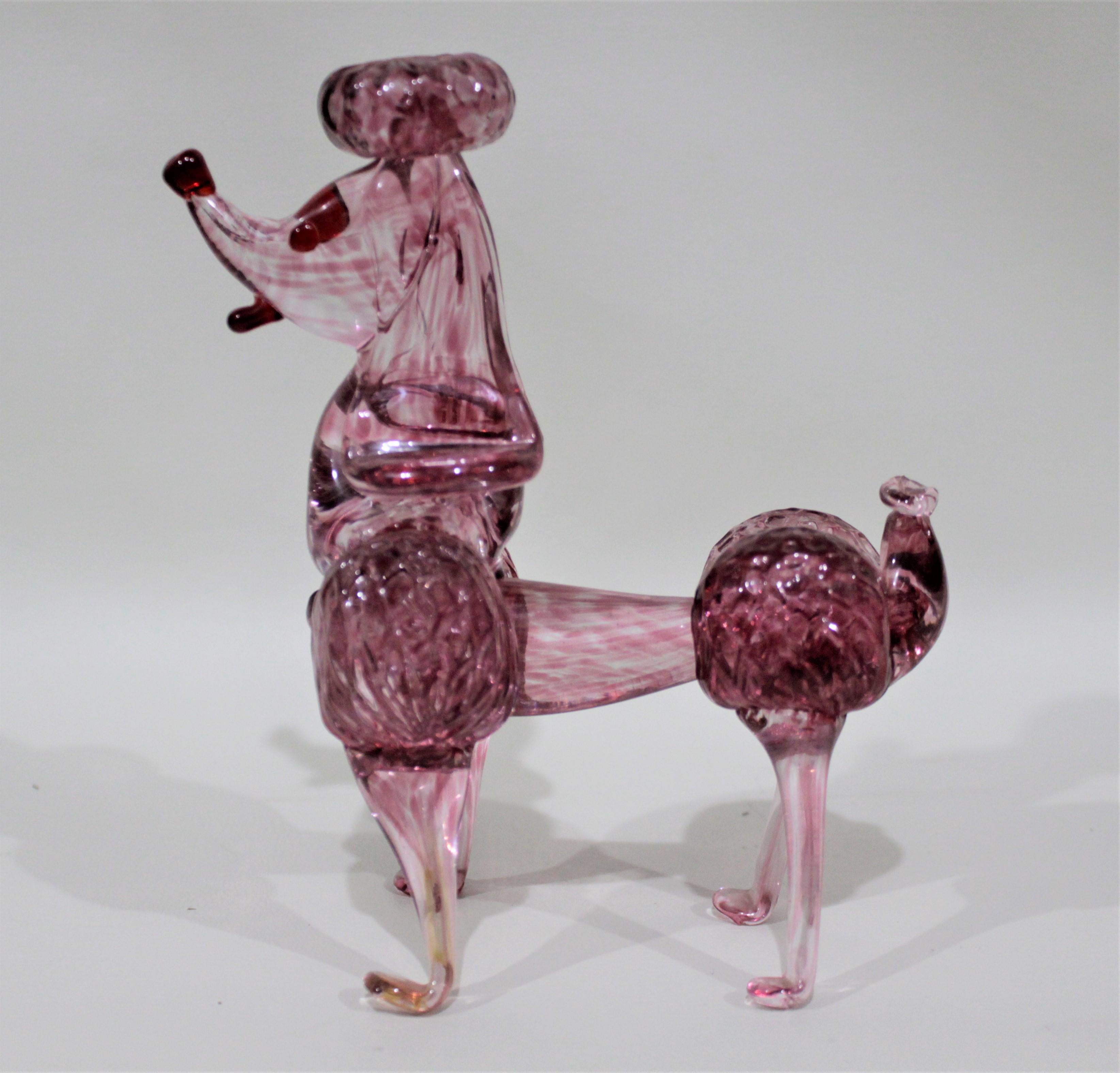 Unknown Mid-Century Modern Cranberry or Pink Art Glass Poodle Dog Figurine