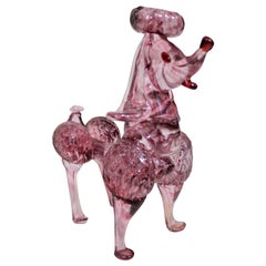 Vintage Mid-Century Modern Cranberry or Pink Art Glass Poodle Dog Figurine